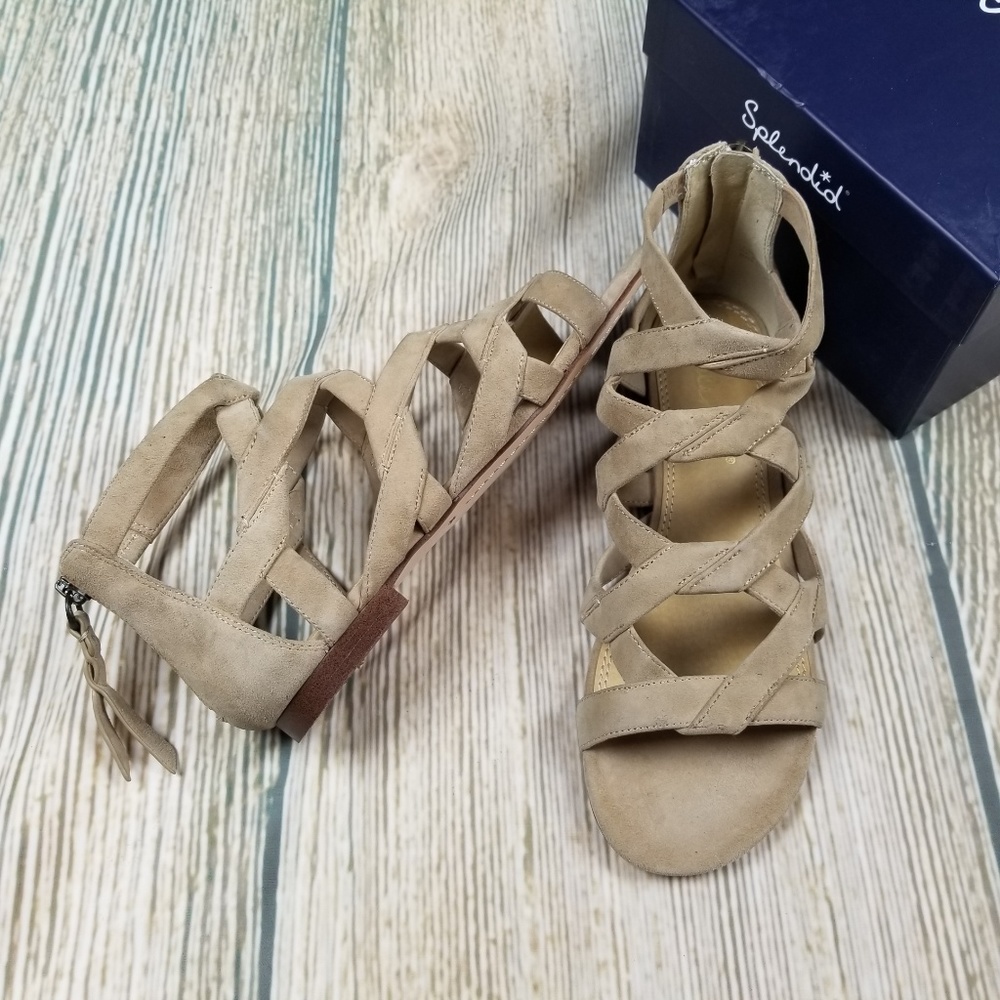 New SPLENDID suede mid top cage zipper sandal